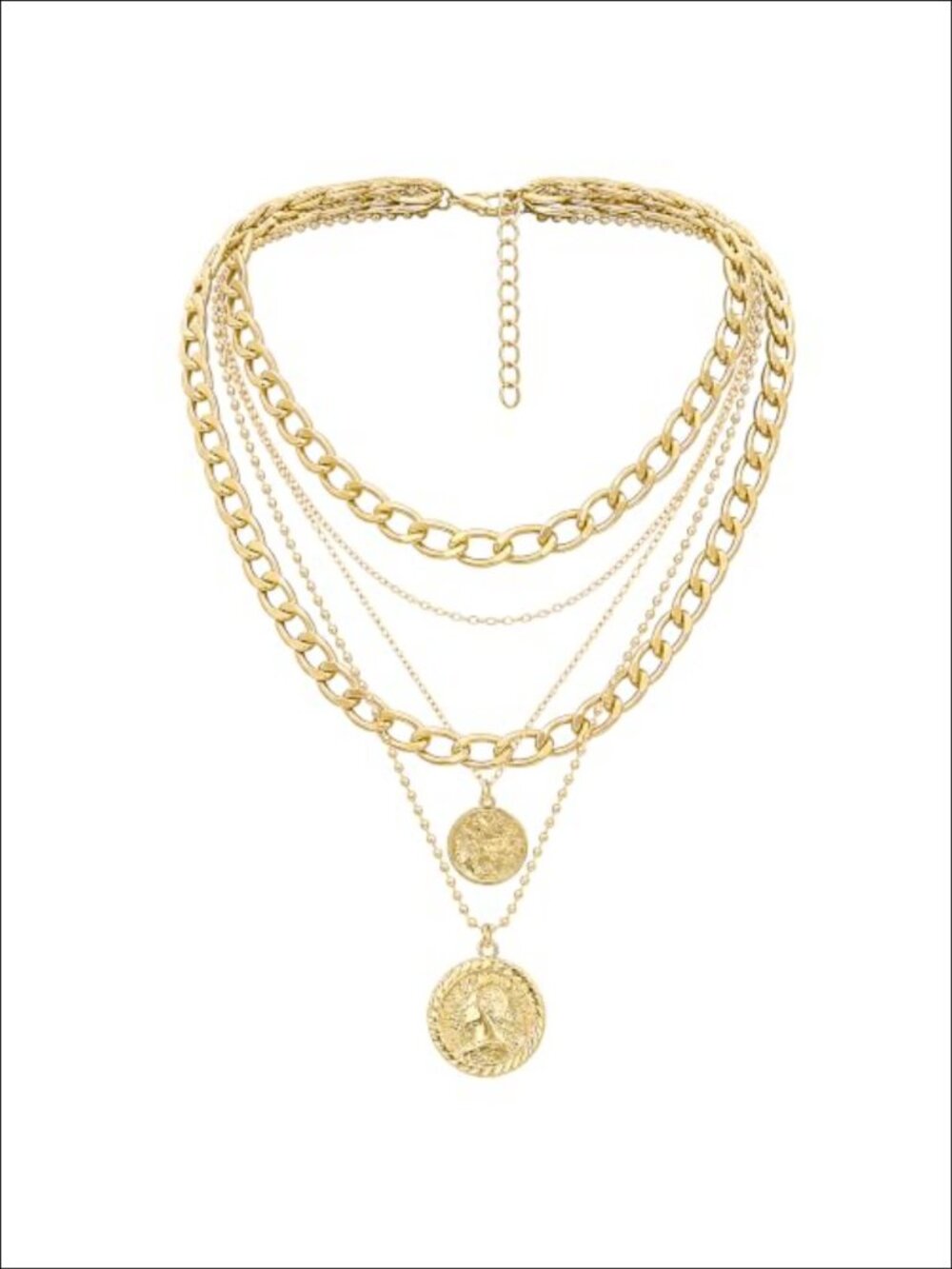 Layered Necklace Retro Coin Pendant Chunky Stacked Statement Necklace for Women